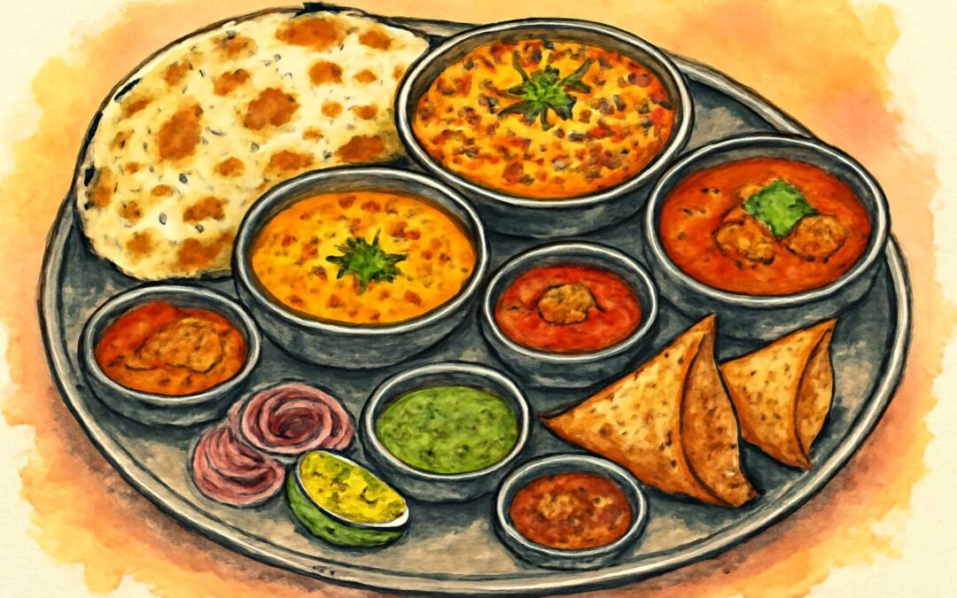 Masterful indian food drawing: a colorful ode to spices and street flavors.
